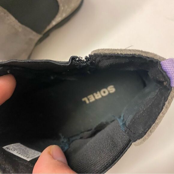 Sorel Joan of Artic Wedge Boot pull on Gray leather suede metallic Girls youth 2 - Picture 7 of 8